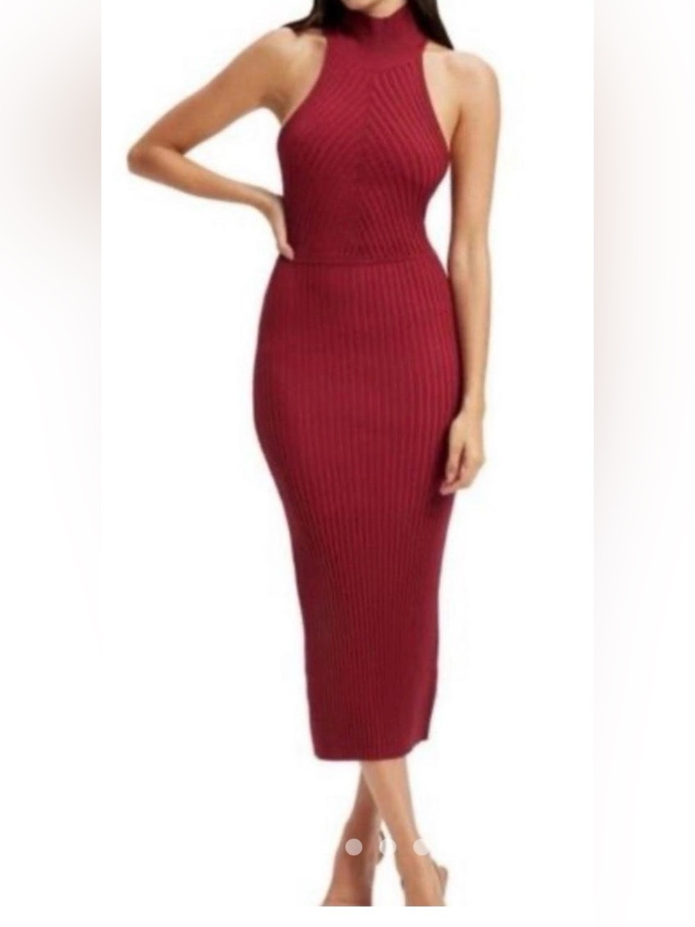 Good American halter Ribbed Midi Dress in Wine Red size S/M